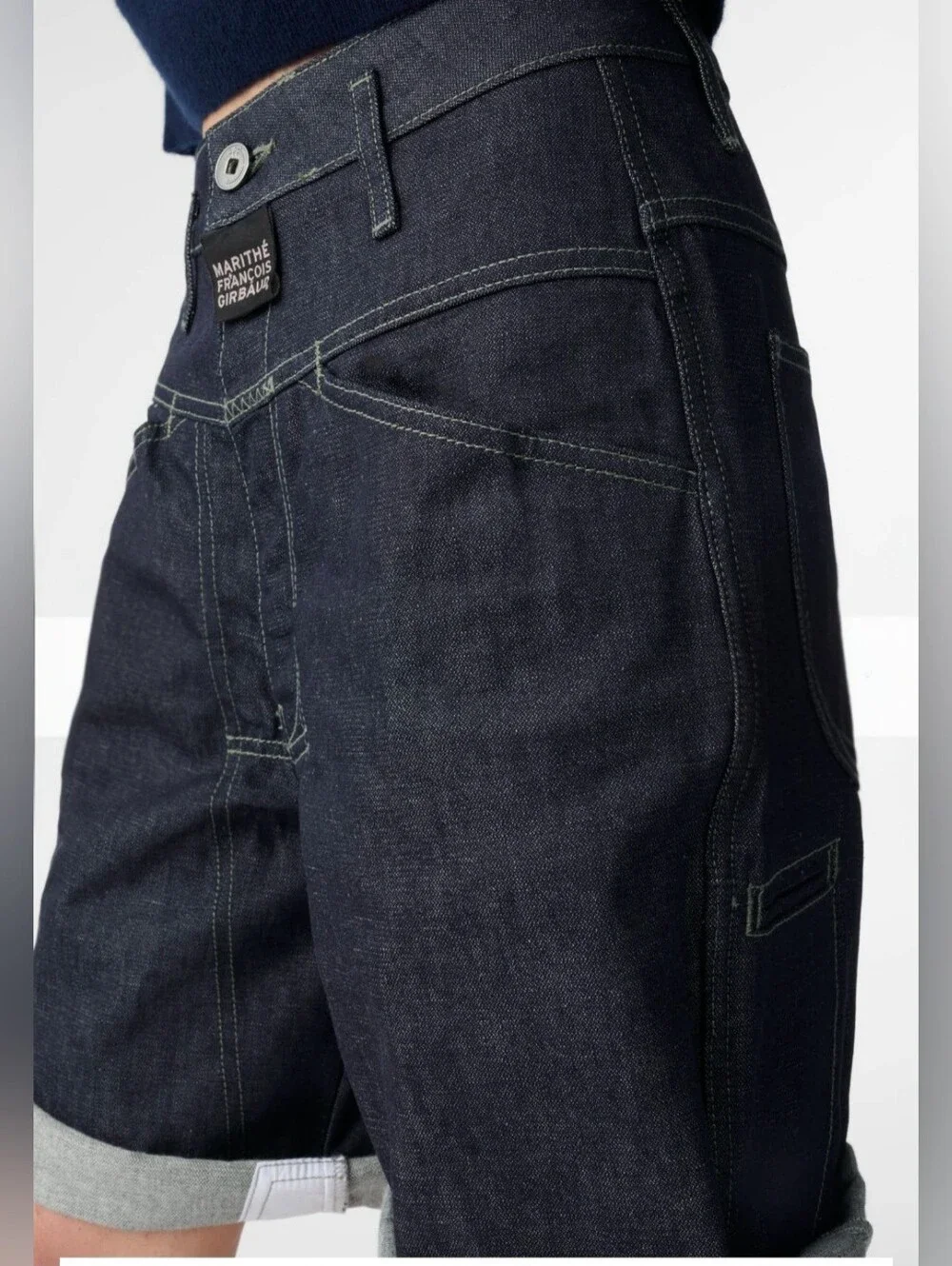 NWOT Marithe Francois Girbaud Bermuda Brand X Broken Twill, Dark BLue - Size 34